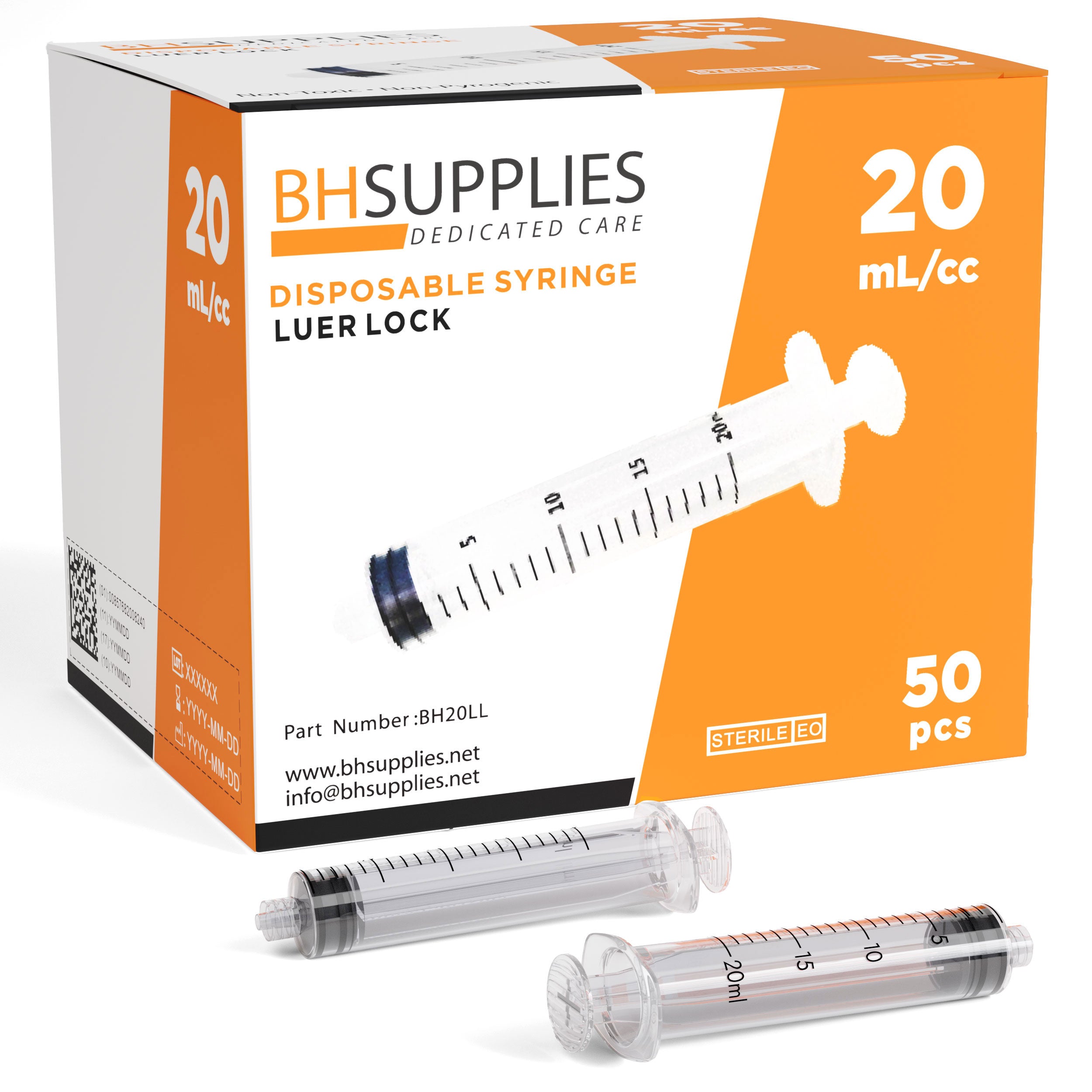 Bulk Case: BH Supplies 20mL Sterile Luer Lock Syringes: 12 Boxes of 50 ...