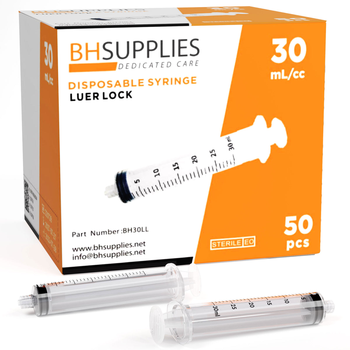 Bulk Case: BH Supplies 30mL Sterile Luer Lock Syringes: 12 Boxes of 50 ...