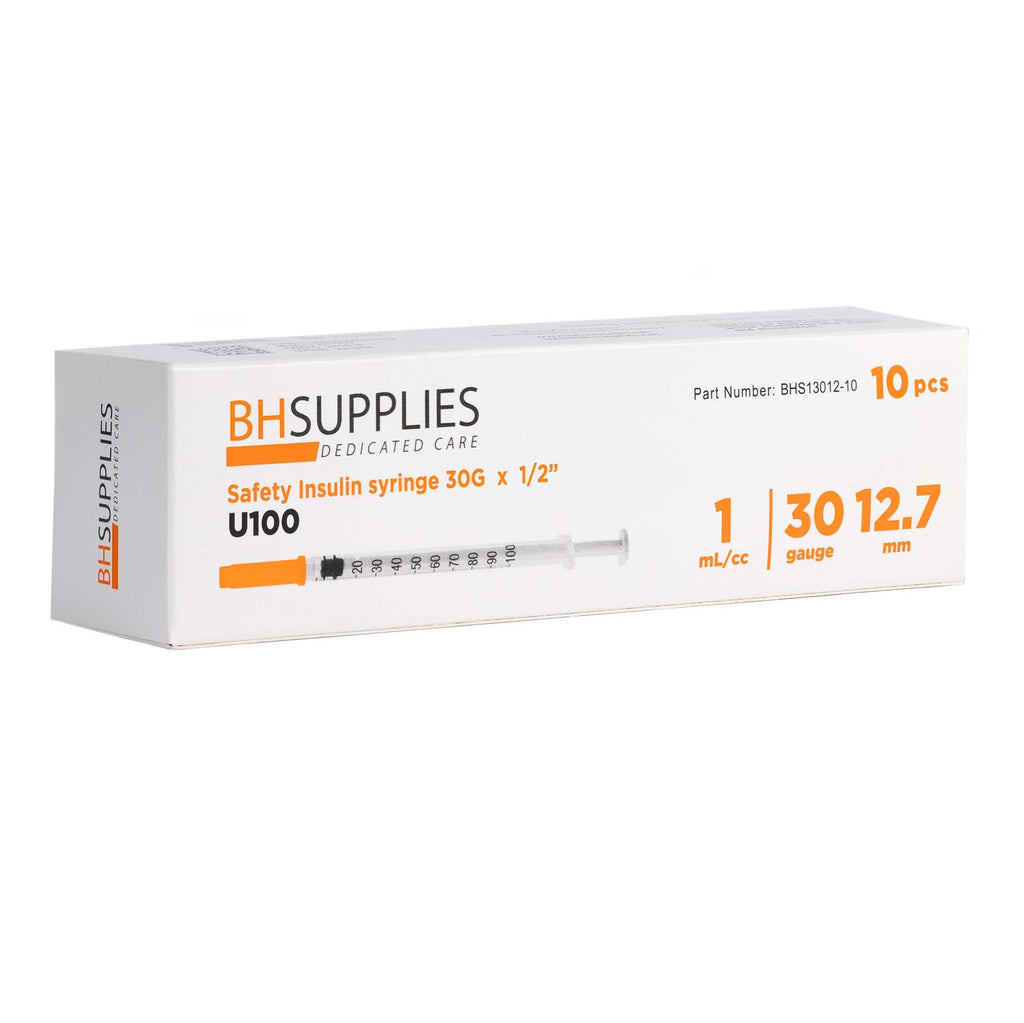 NEW! Bulk Case: Safety Insulin Syringes 30G 1ml 12.7mm, 50 Boxes of 10 ...