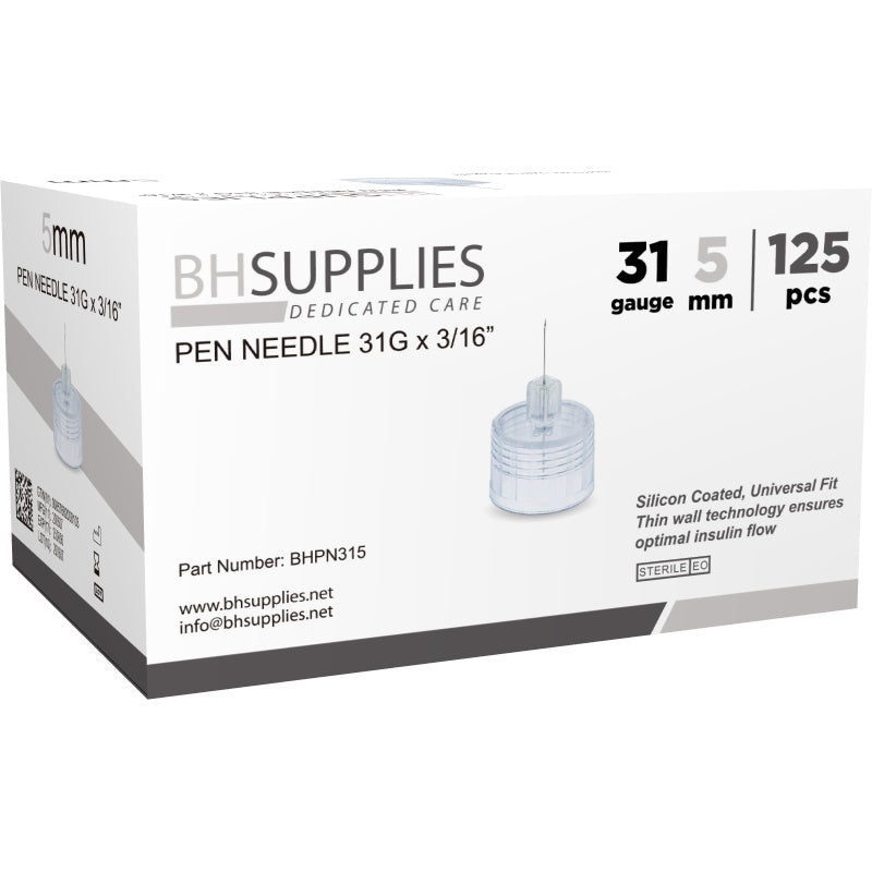 BH Supplies Pen Needles - 31G, 5mm, 6,250 Units